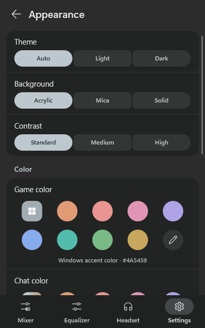 Appearance settings