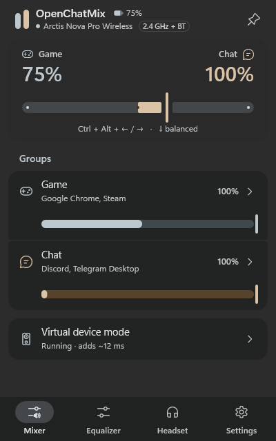 Mixer tab