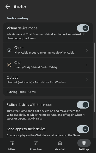 Audio routing settings